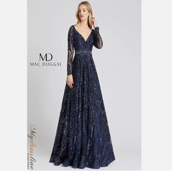 Mac Duggal 67113 Long Sleeve Embellished Evening Gown - Picture 2 of 16